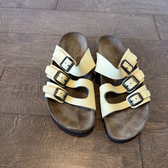 Birkenstock Florida Fresh Brushed Vanilla Birko Flor 3 Straps ButterYellow 41 10 - Picture 1 of 6